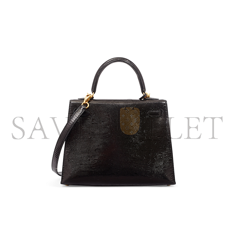HERMÈS MASTER KELLY 25 BLACK LIZARD LEATHER GOLD BUCKLE (25*17*7cm)